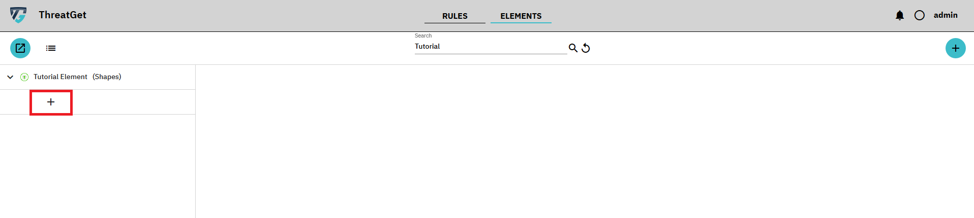 Elements overview screen with marked add sub element button