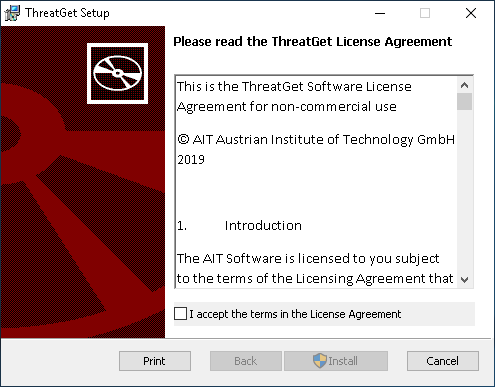 Installation window of ThreatGet