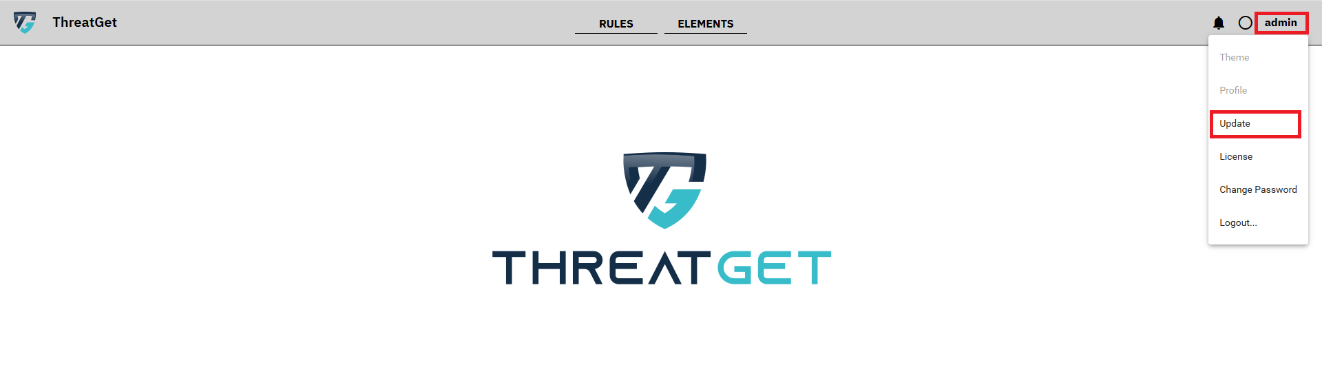ThreatGet overview screen with marked update button