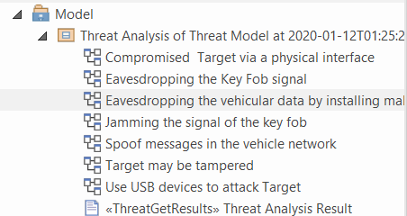 The ThreatGet results in the Project Browser in EA