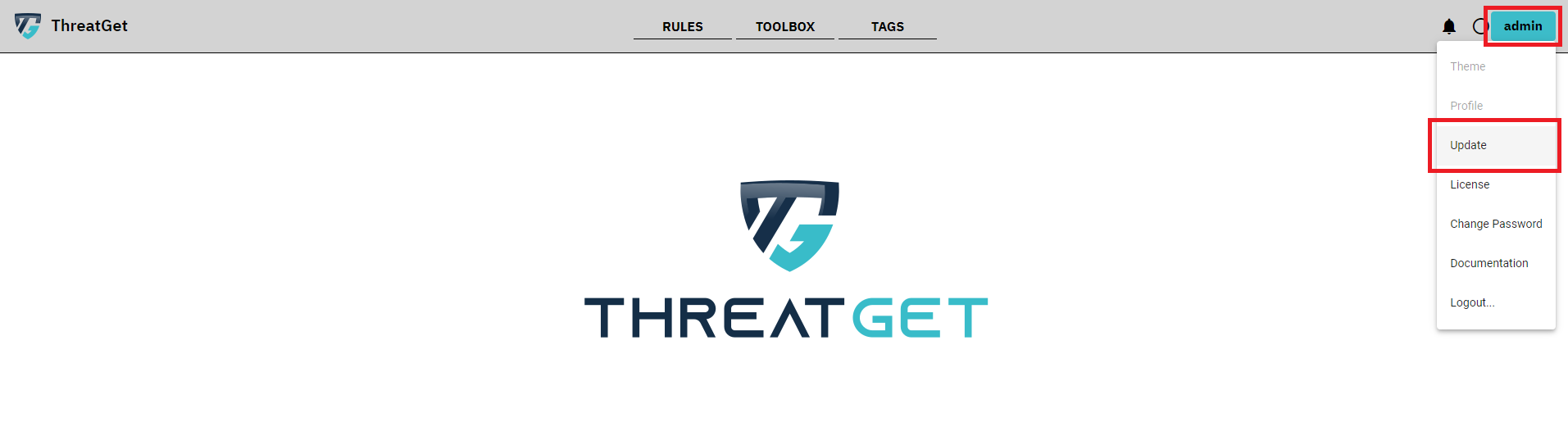 ThreatGet overview screen with marked update button