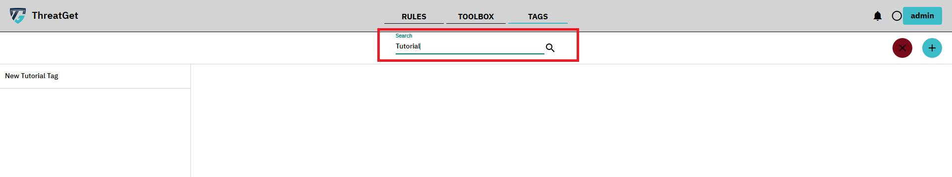 ThreatGet Tag overview with marked add button