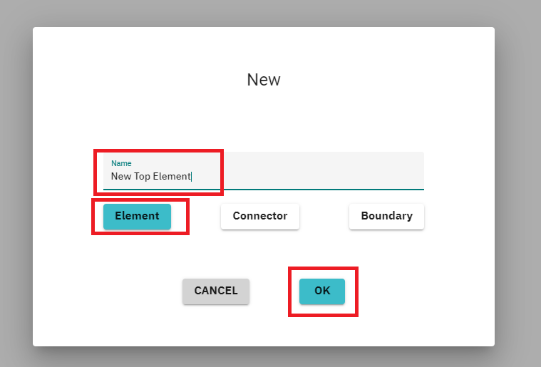 Create new element dialog