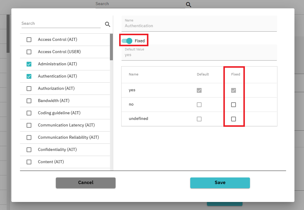 Add tagged value to element dialog with marked fixed value