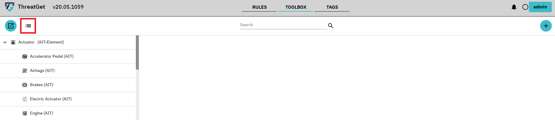 Elements overview screen with marked tagged value menu button