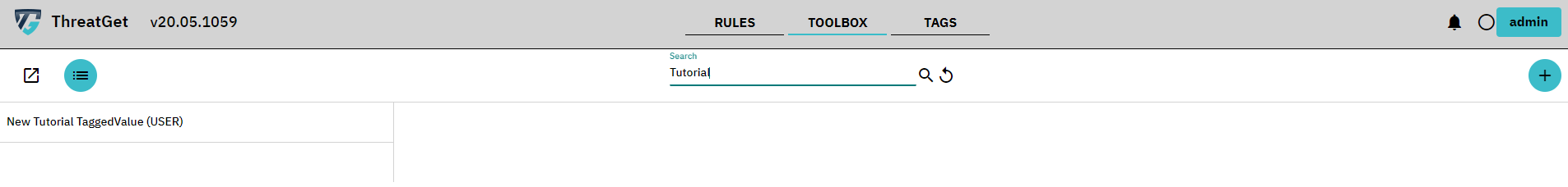 Tagged Value overview screen with marked search field