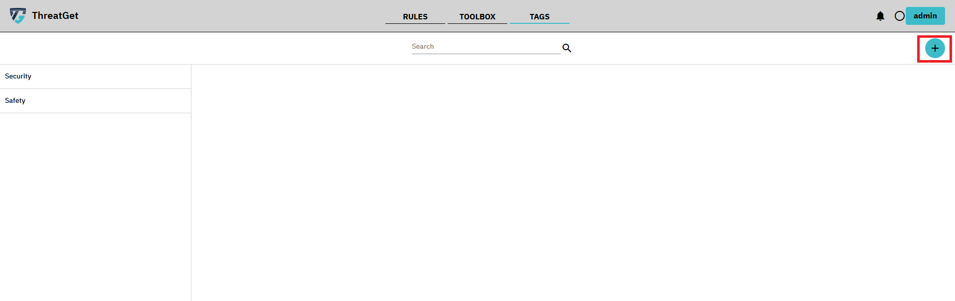 ThreatGet Tag overview with marked add button