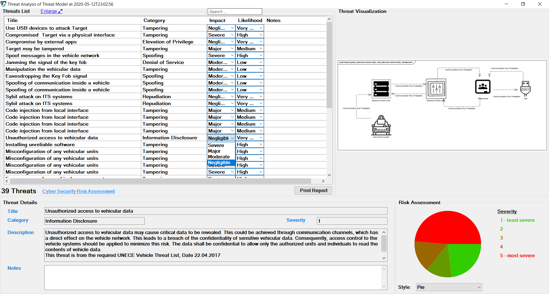 Left-Clcik on the impact to change it through a dropdown menu