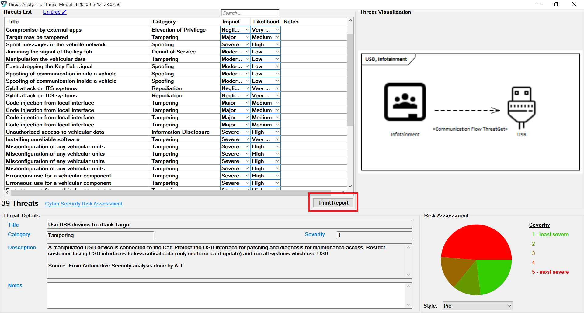 Left-Click on 'Print Repirt' in the Threat Interface