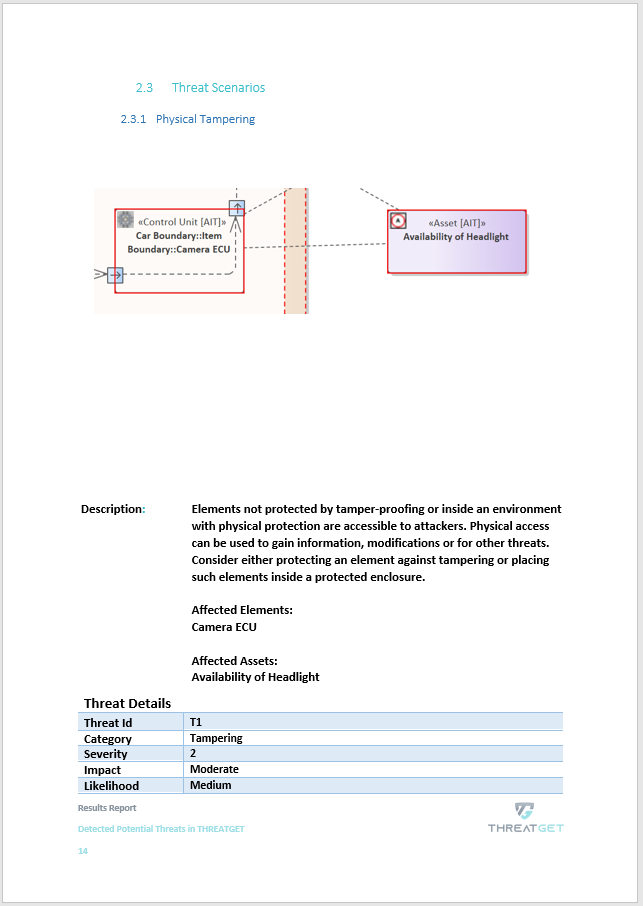 A detected Threat and its details in the ThreatGet report