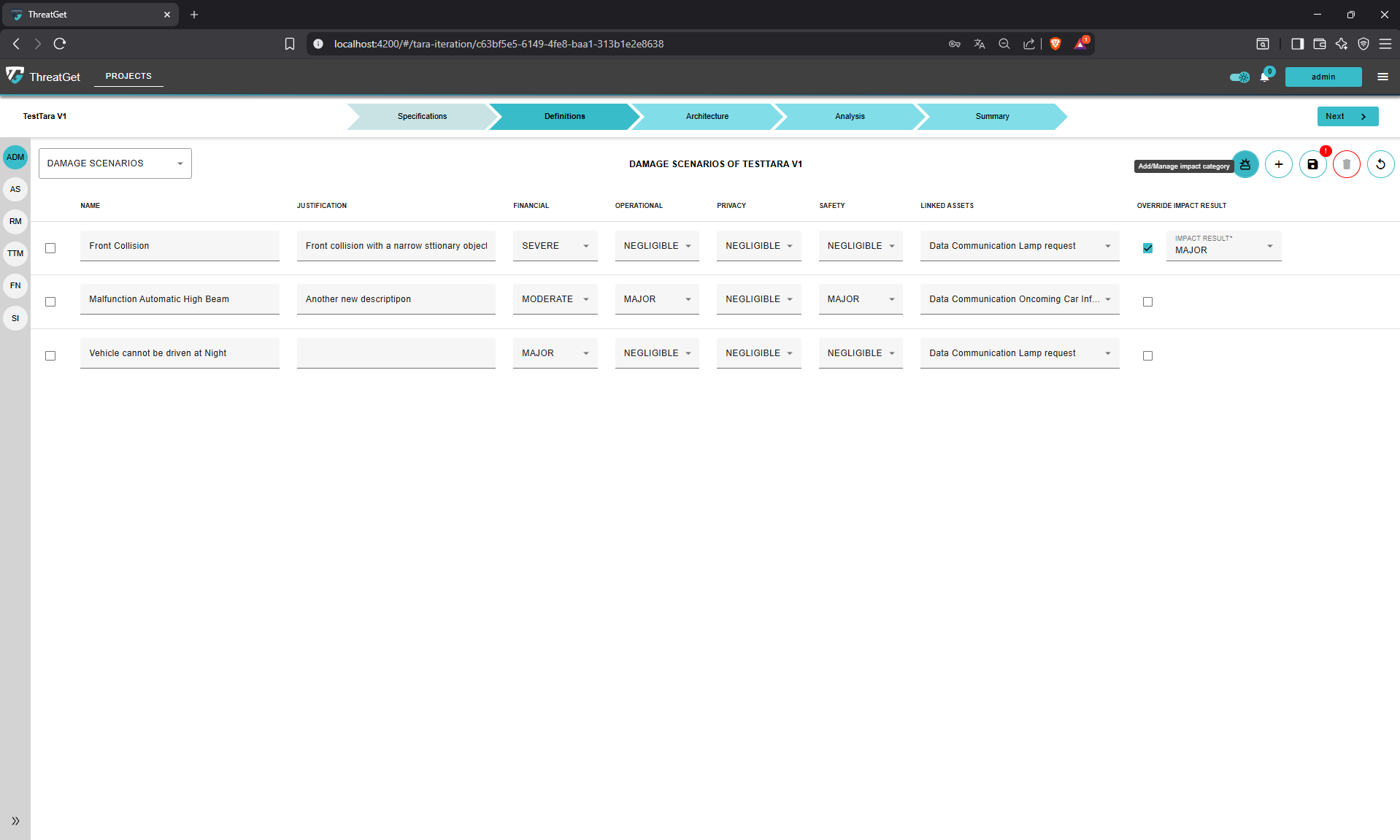 List of all Damage Scenarios