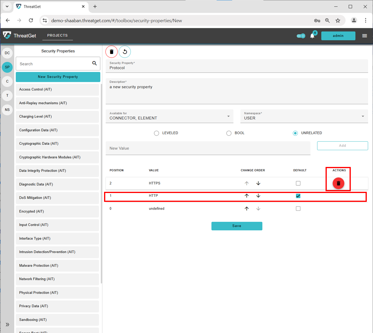 change default and delete a value