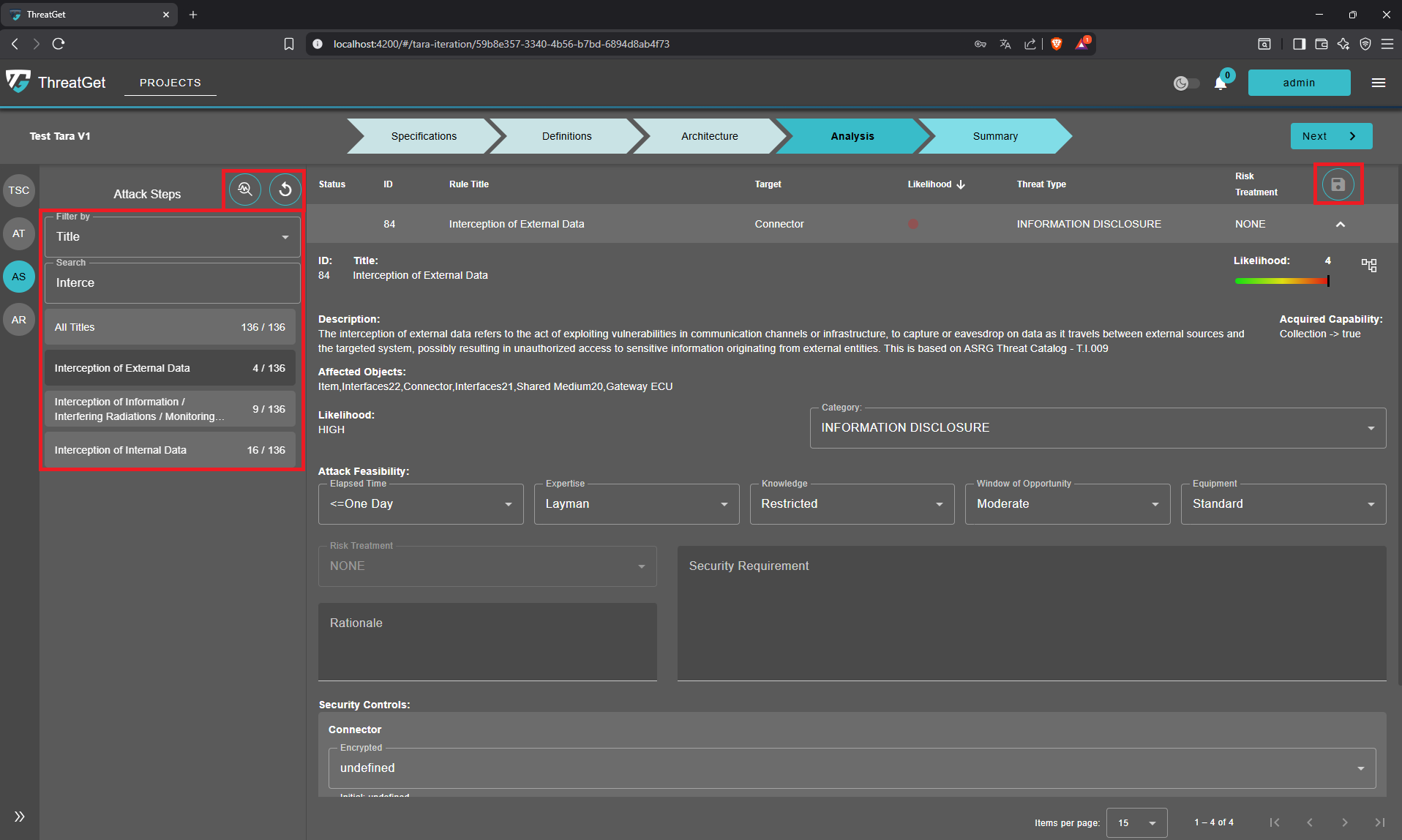 Filtering and action buttons