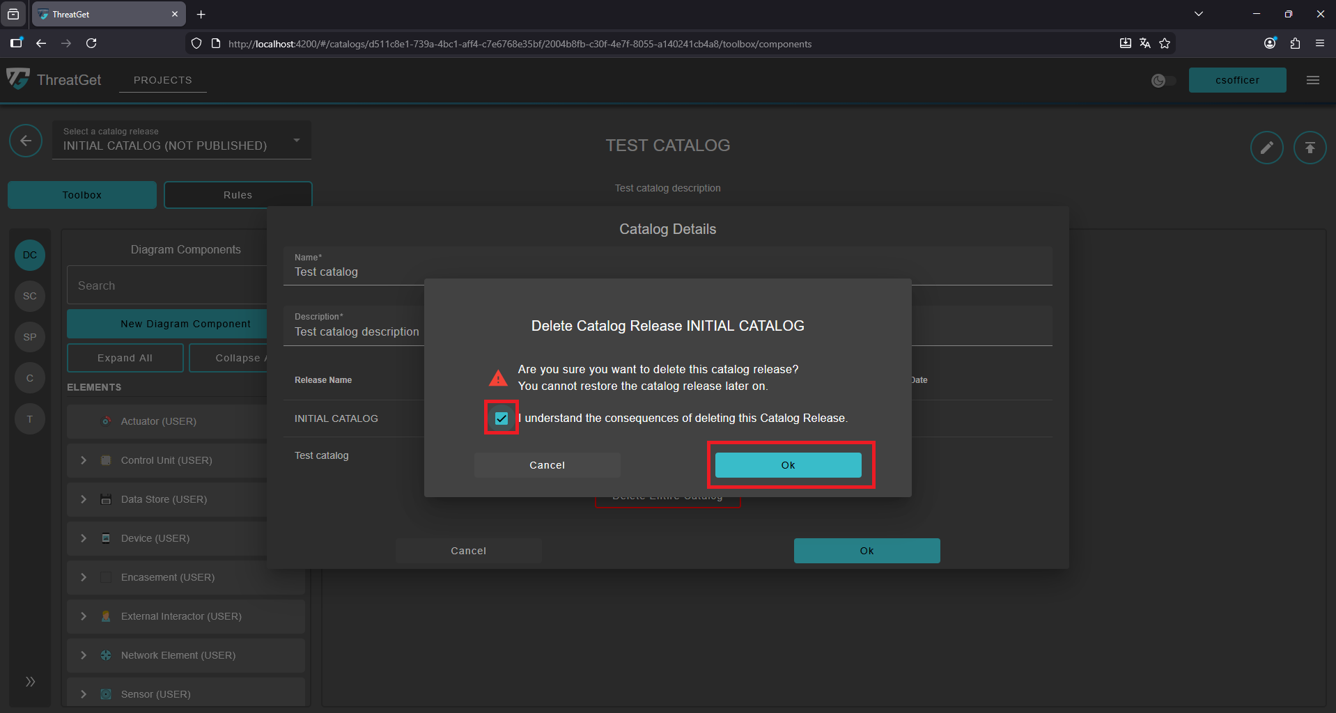 Confirm delete of catalog release