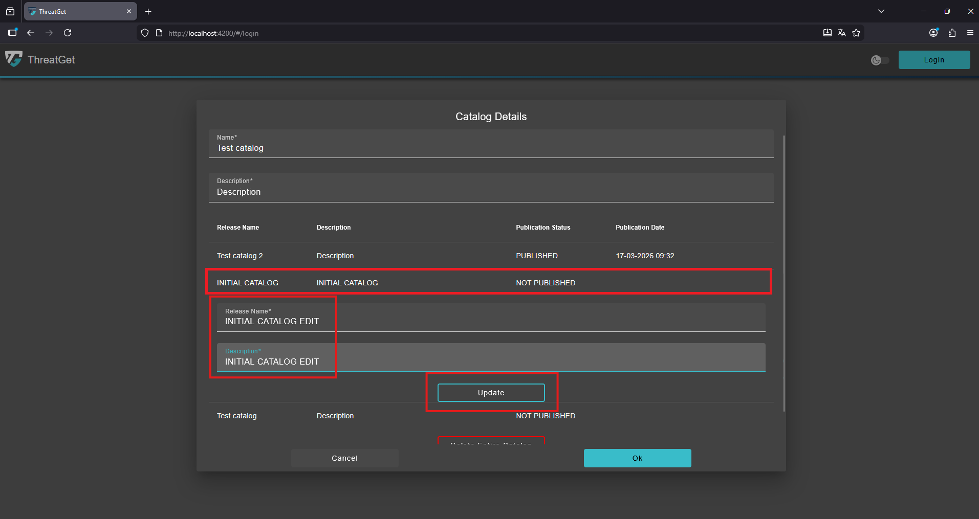 Edit catalog release