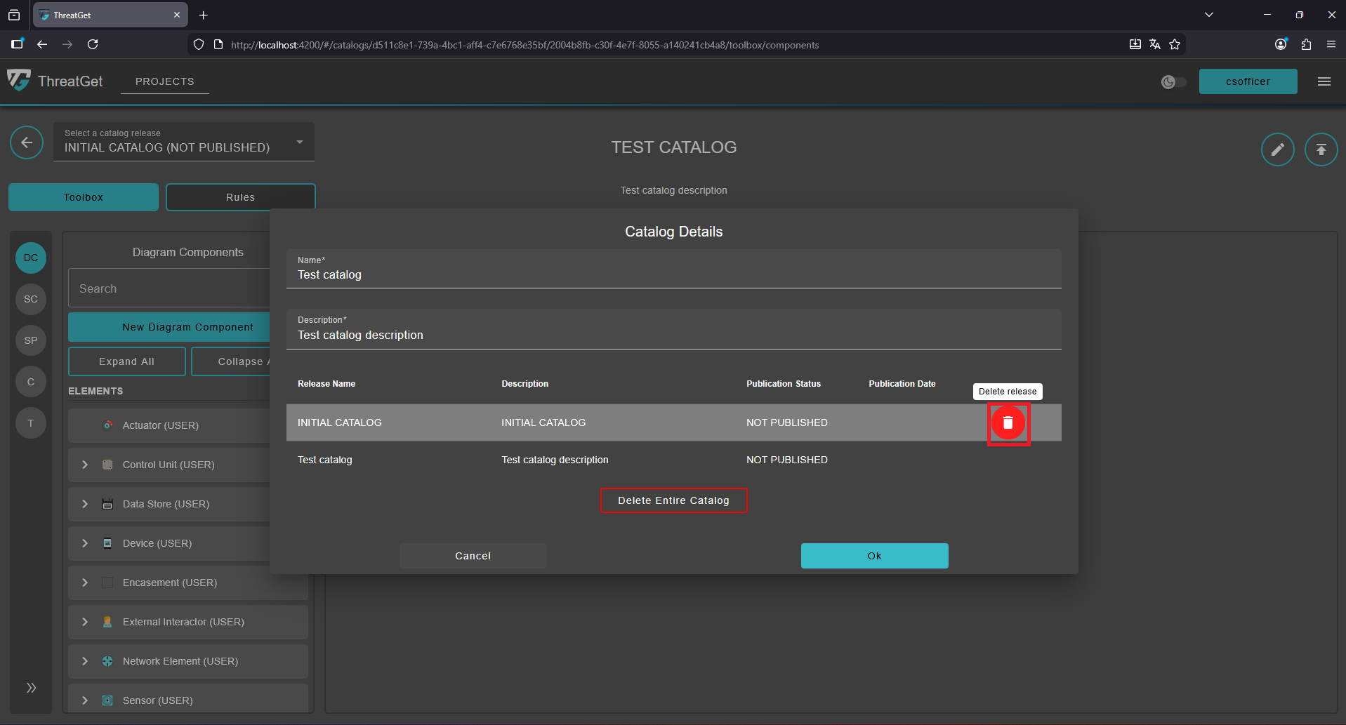 Go to delete of catalog release