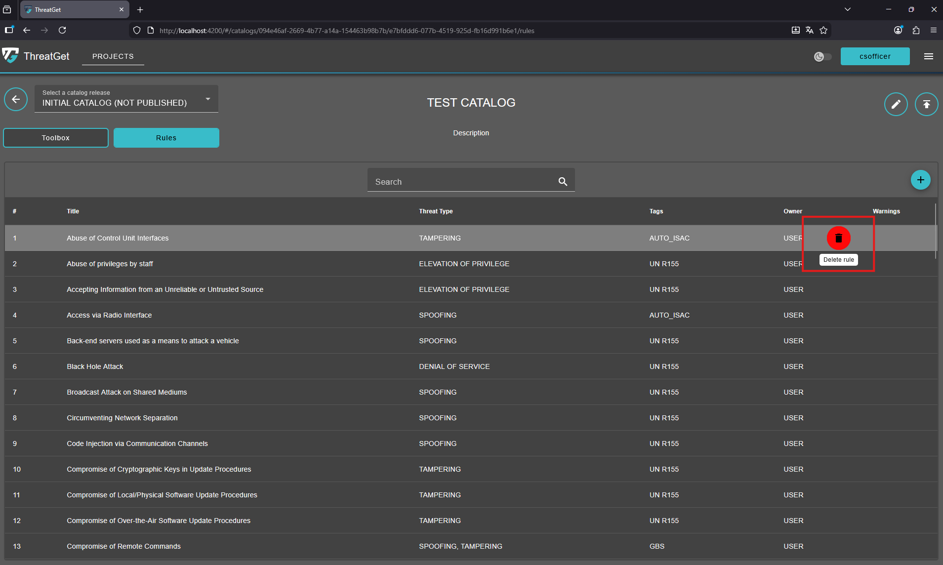 Rules overview delete