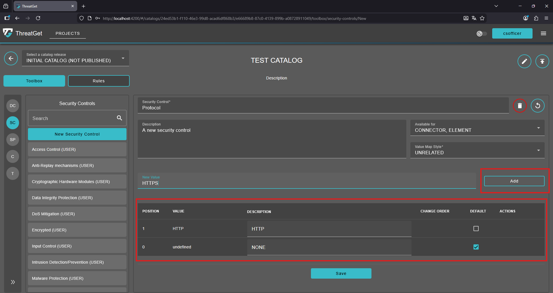 Add values to the Security Control and System Property