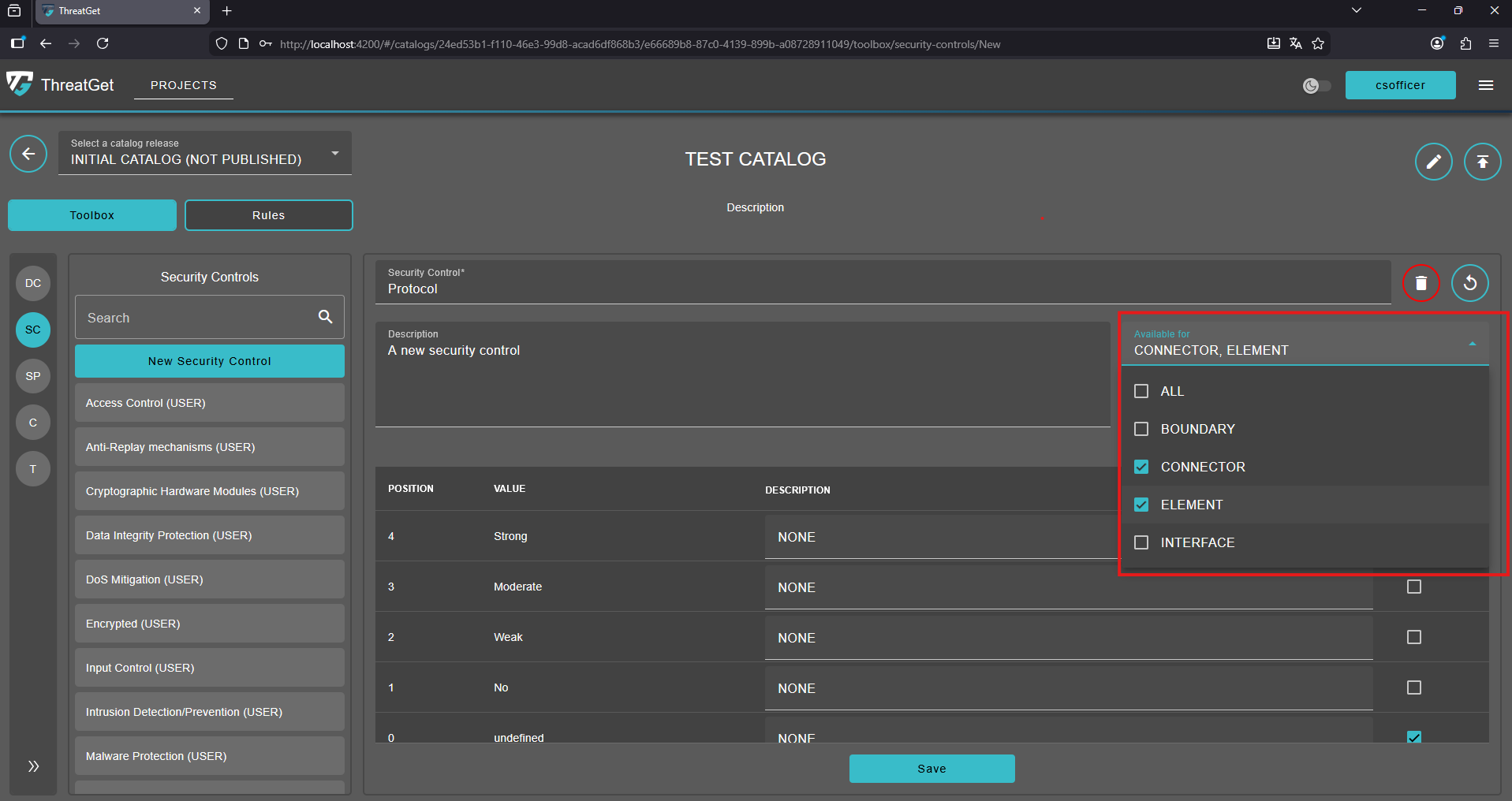 Tags for the Security Control