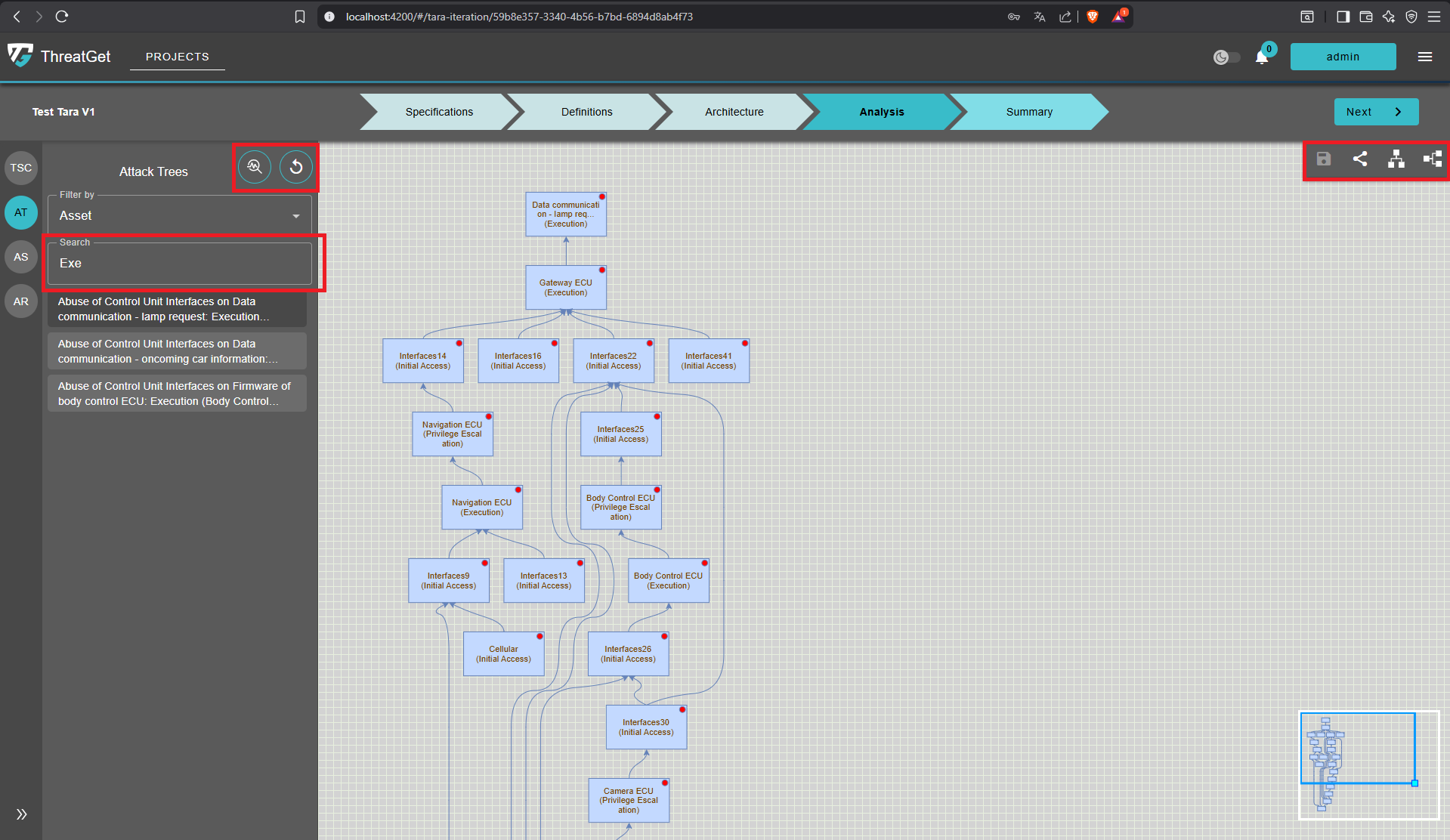 Filtering and action buttons