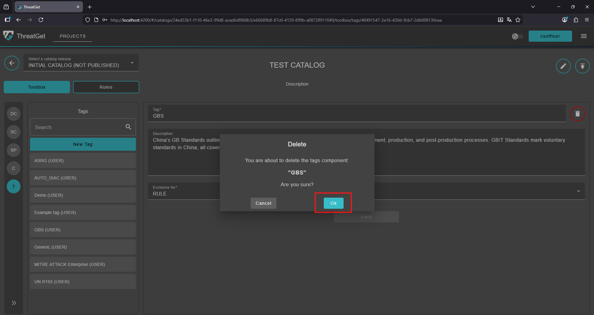 Confirm delete a tag